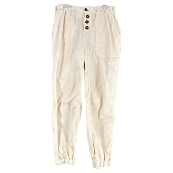 Free People Cadet Ivory Pull‎ On Elastic Waist Cropped Chino Jogger Extra Small - Picture 1 of 7